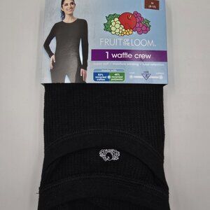 Fruit of the Loom Women's Black Waffle Crew Thermal Long Sleeve Size Medium